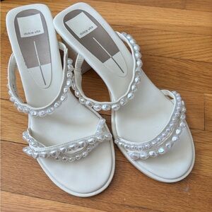 Dolce Vita Cream Pearl-Adorned Heels
